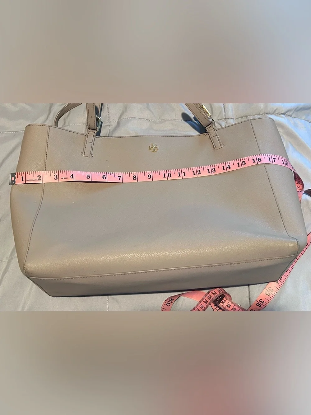 Tory Burch Emerson Saffiano Leather Buckle Tote - French Gray